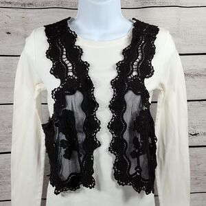 🐞H.I.P. Black Embroidered Lace Open Front Sleeveless Vest Large